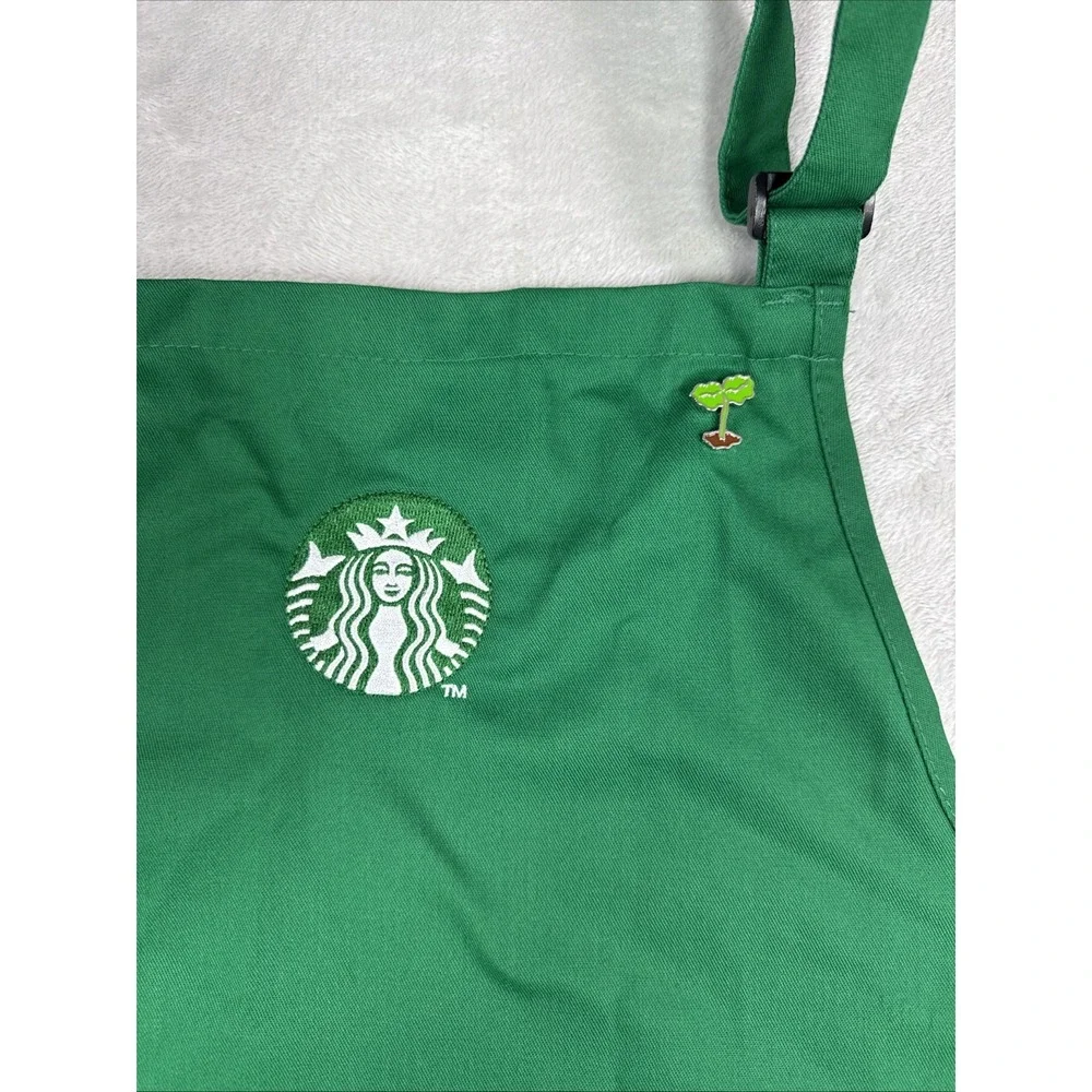 Starbucks Coffee Authentic Official Barista Green Apron With Barista Floral Pin